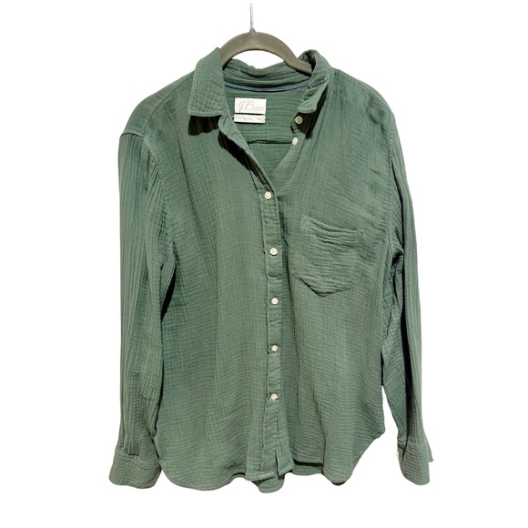 J.Crew Re-Imagined Classic Olive Green Cotton Gauze Button Down Shirt Top - Picture 1 of 11